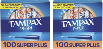 Tampax Pearl Tampons Super Plus Absorbency, With Leakguard Braid, Unscented, 50 Count (Pack Of 4), 100 Count Total