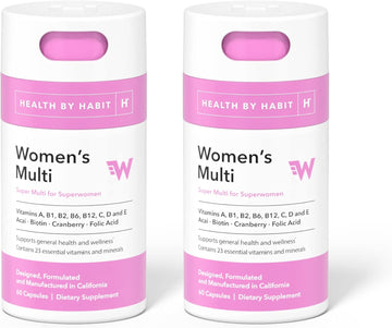 Health By Habit Womens Multi Supplement 2 Pack (120 Capsules) - 23 Essential Vitamins And Minerals, Supports General Health & Wellness, Non-Gmo, Sugar Free (2 Pack)