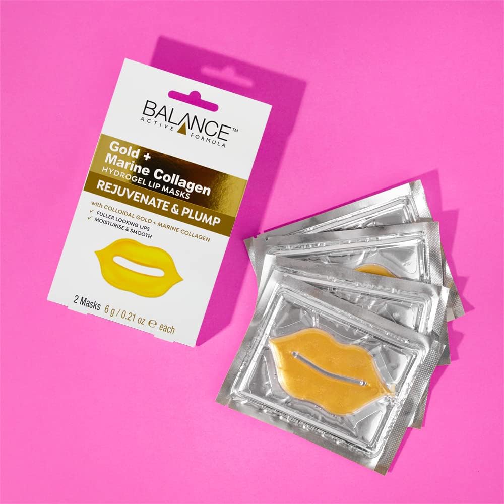 Balance Active Formula Gold + Marine Collagen Hydrogel Lip Masks (Includes 2 Masks) - Fuller looking lips. Moisturise & Smooth. Cruelty Free. : Amazon.co.uk: Beauty