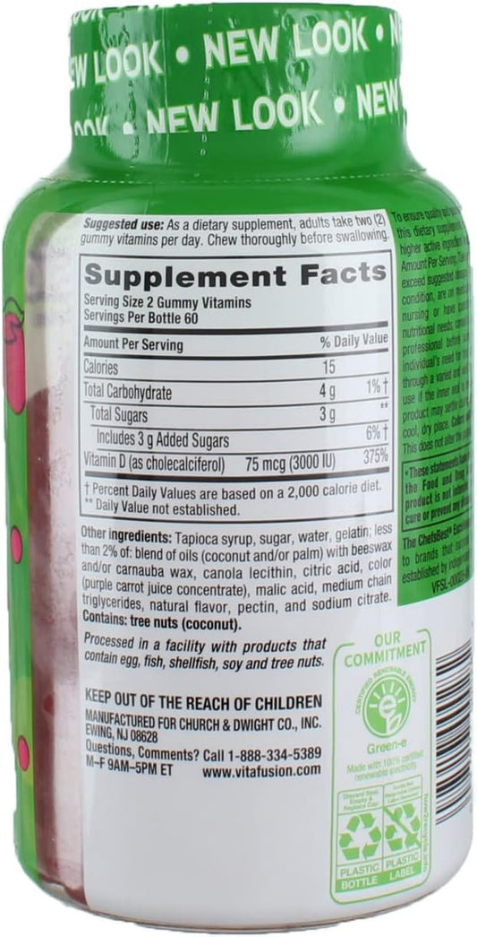 Vitafusion Extra Strength D3 Gummies, Natural Strawberry 120 ea (Pack of 2)