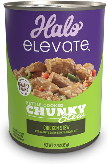 Halo Elevate Wet Dog Food, Kettle Cooked Chunky Healthy Grains Chicken Stew With Carrots, Green Beans & Brown Rice, 12.7Oz (Pack Of 6)