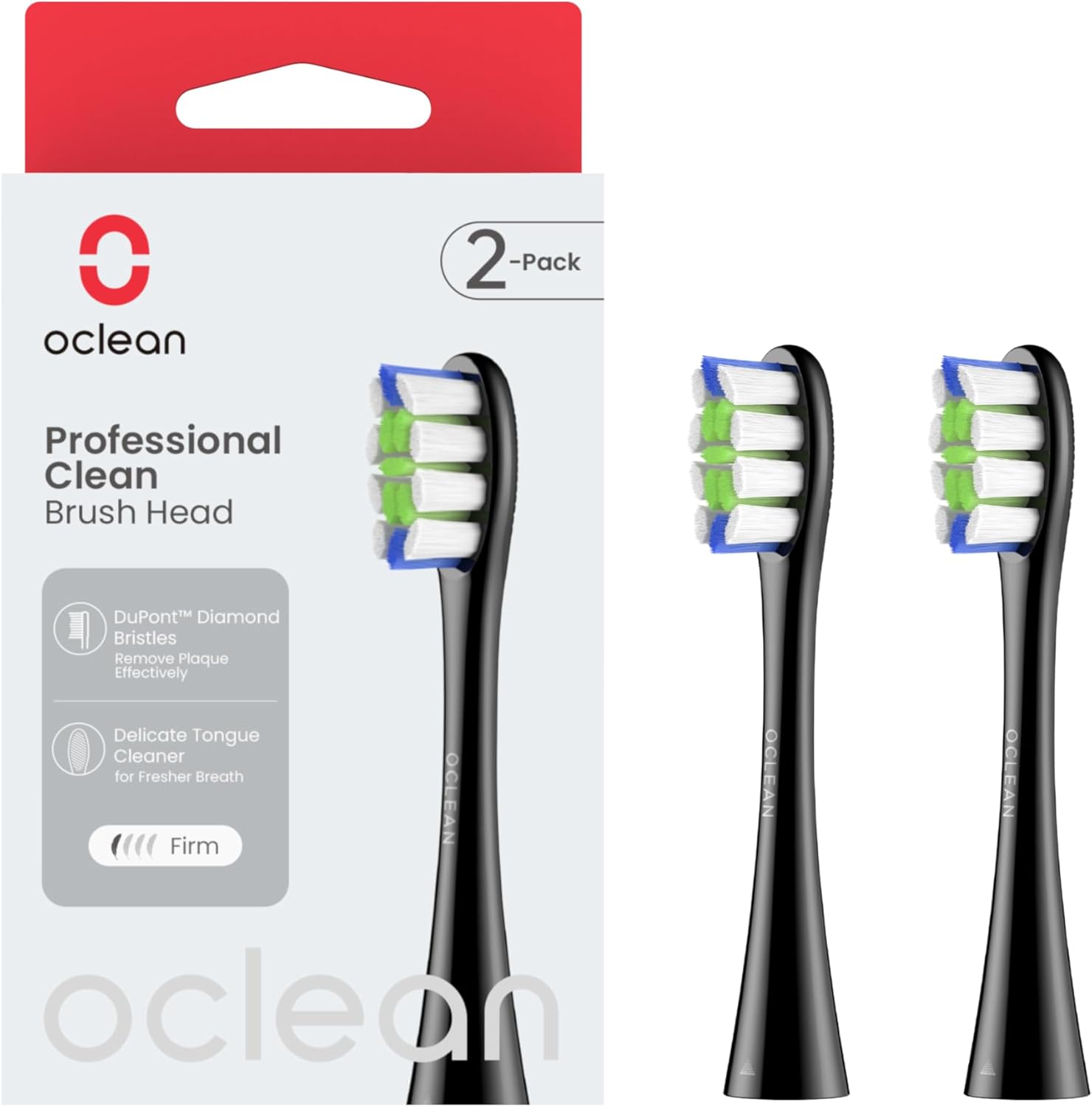 Oclean Toothbrush Professional Clean Brush Head Replacements, Compatible With All Oclean Electric Handles, Fda Approved (2 Pack) – Black