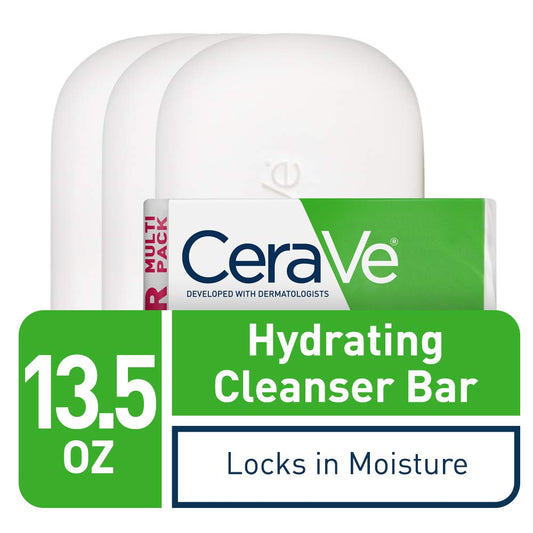 Cerave Hydrating Cleanser Bar | Soap-Free Body And Facial Cleanser With 5% Moisturizing Cream | Fragrance-Free |3-Pack, 4.5 Ounce Each