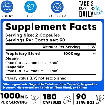 We Like Vitamins Diosmin Hesperidin 1000mg – 180 Capsules – 90 Day Supply - Diosmin and Hesperidin Supplement – Helps to Support Healthy Circulation, Veins, Capillaries, and Lymphatic Drainage : Health & Household