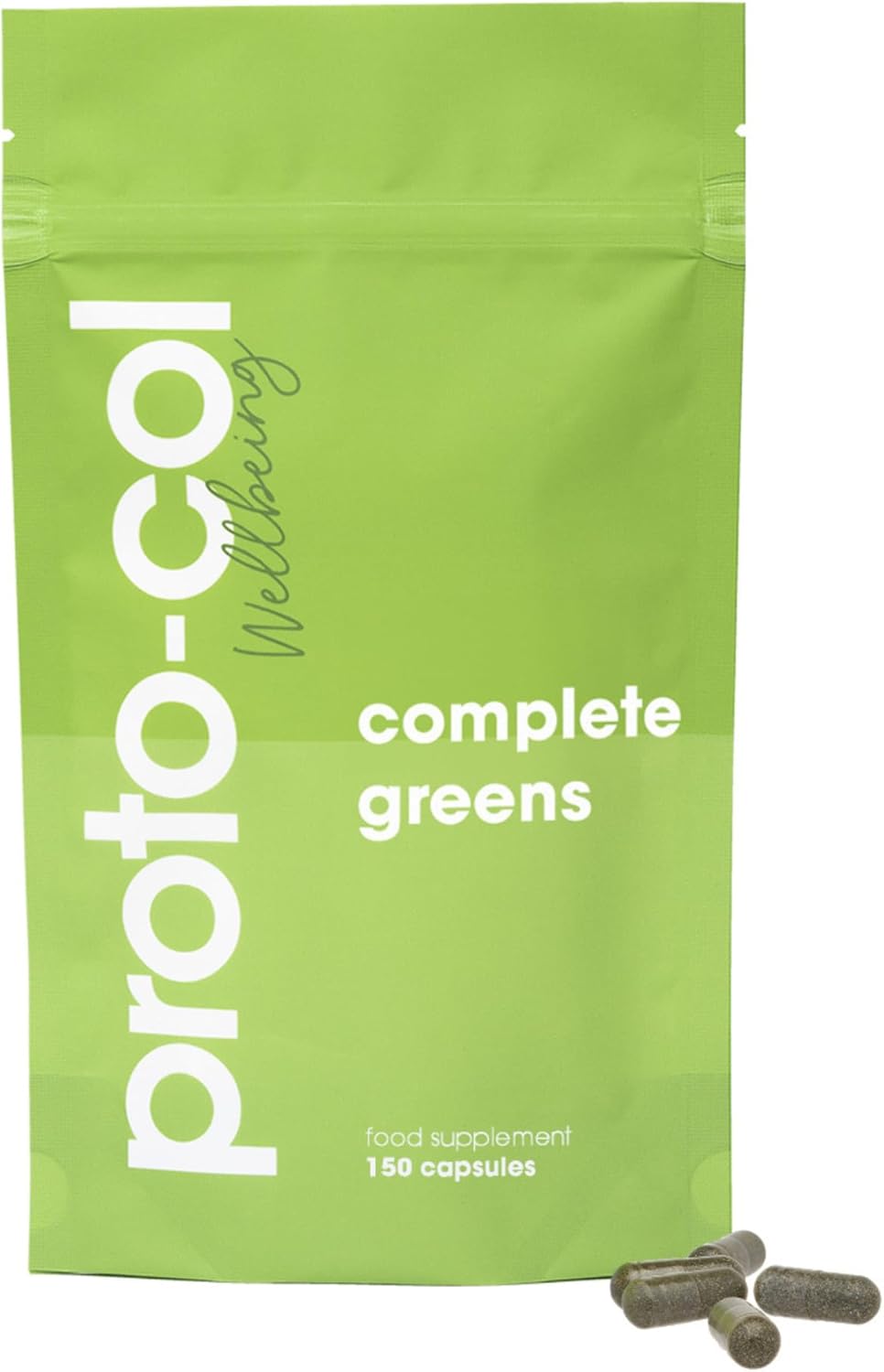 Proto-Col | Complete Greens Capsules - 15 Superfoods For Health & Vitality. Includes Ashwagandha & Spirulina | Vegan & Gluten-Free | Advanced Formula | Uk Made | 150 Capsules|