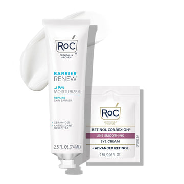 Roc Barrier Renew Night Moisturizer With Ceramides & Antioxidant Green Tea And Lipo Peptides To Renew Skin Barrier, (2.5 Oz) With Retinol Eye Cream Packette