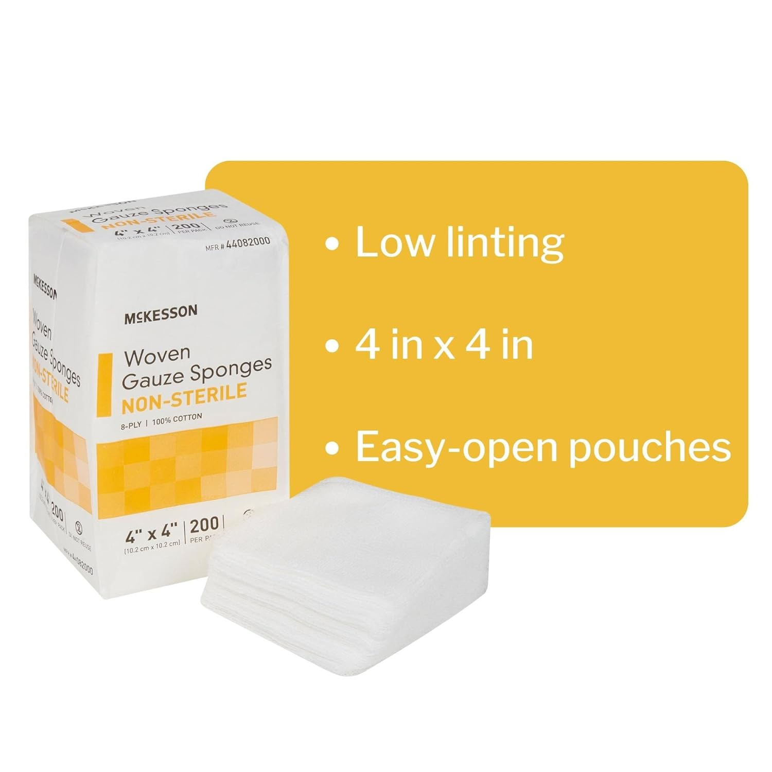 McKesson Woven Gauze Sponges, Non-Sterile, 8-Ply, 100% Cotton, 4 in x 4 in, 200 per Pack, 20 Packs, 4000 Total : Health & Household