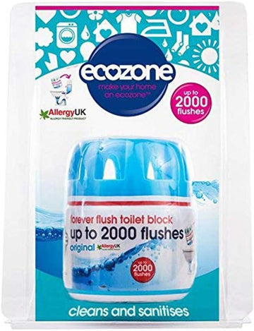 Ecozone Forever Flush Toilet Block, 2000 Flushes, Cleans And Sanitises, Helps Prevent Stains And Limescale