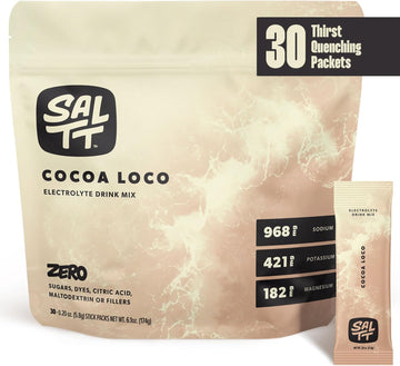 Saltt Electrolytes Powder Flavored Drink Mix - Cocoa Loco - 30 Hydration Packets - Magnesium, Potassium, Sodium, Trace Minerals - Zero Sugar & Gluten Free - Travel Essentials - By Keto Chow