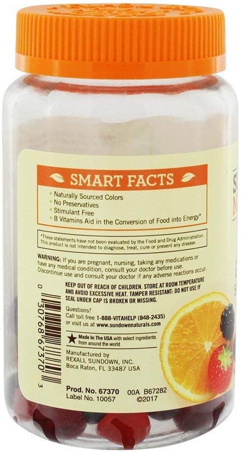 Sundown Naturals B12 500 mcg Dietary Supplement Gummies, Assorted Fruit - 50 ct, Pack of 2