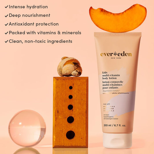 Evereden Kids Multi-Vitamin Body Lotion (6.7 Fl.Oz., Cool Peach): Gentle & Non-Toxic Moisturizing Kids Lotion | Nourishing & Protective Lotion For Kids