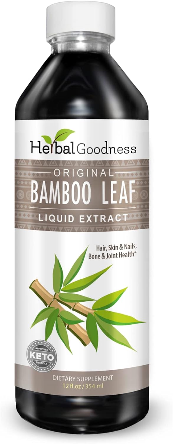 Bamboo Extract for Hair Growth - Natural Bamboo leaf - Organic Hair Skin and Nail Vitamins Natural Silica, Collagen Supplement, Radiant Skin and Nails - 12oz Liquid - Herbal Goodness