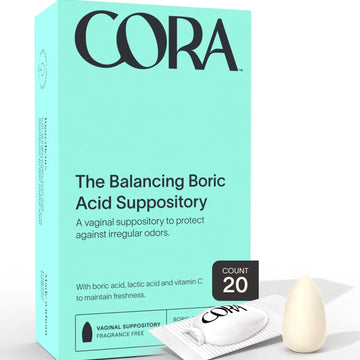 Cora Boric Acid Suppositories | Vaginal Suppository | pH Balance | Prevent Imbalance and Irregular Odor | Lactic Acid & Vitamin C (20 Count)