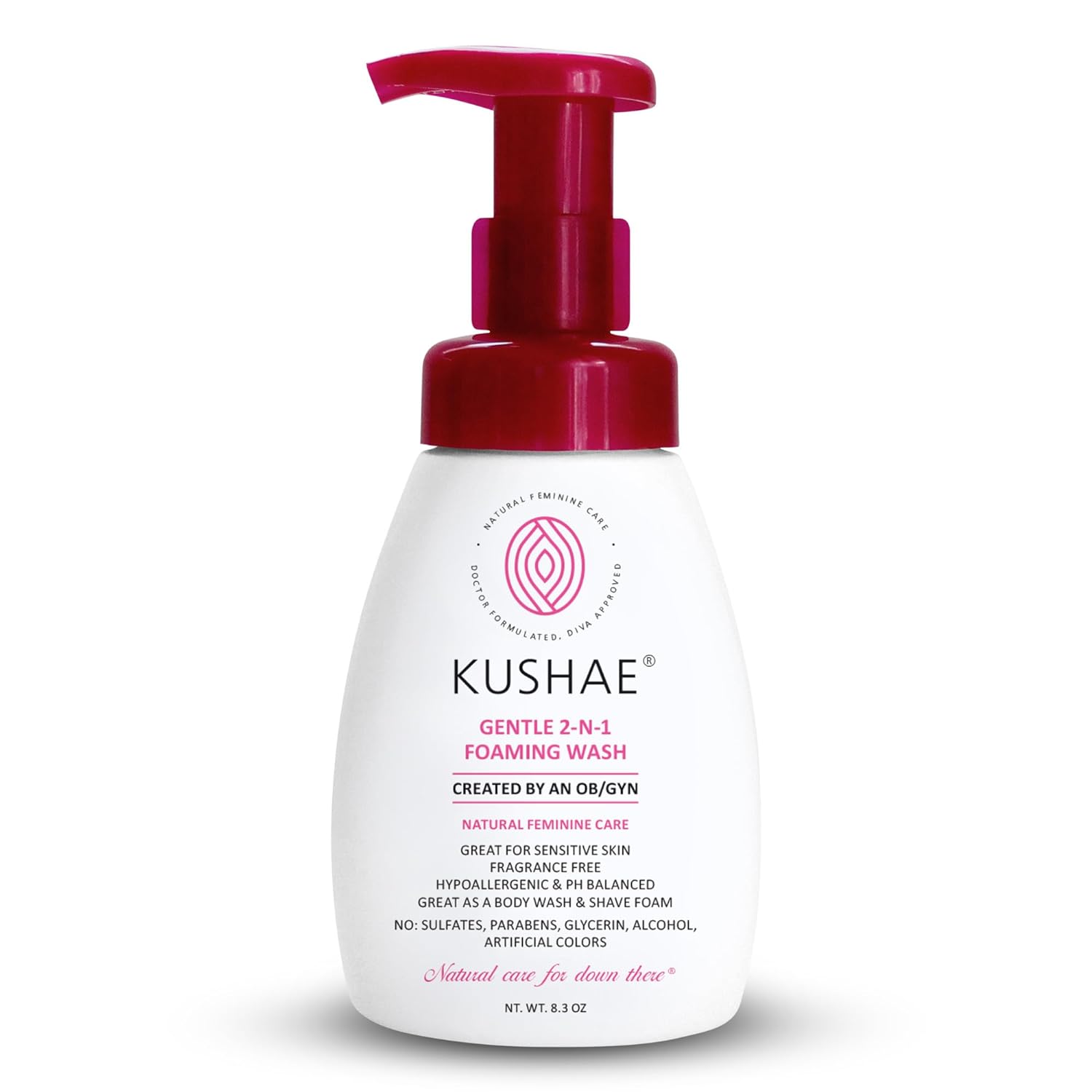 Kushae Gentle 2-in-1 Foaming Wash, pH Balance Feminine Wash for Optimal Hygiene, Refreshing & Soothing Feminine Wash for Sensitive Skin, Fragrance-Free Intimate Wash for Daily Use, 8.3 oz