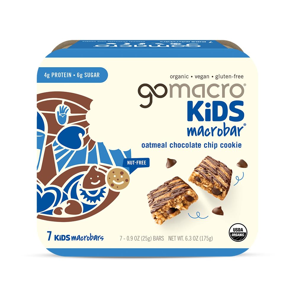 Gomacro Kids Macrobar Organic Vegan Snack Bars - Oatmeal Chocolate Chip Cookie (0.90 Ounce Bars, 7 Count)