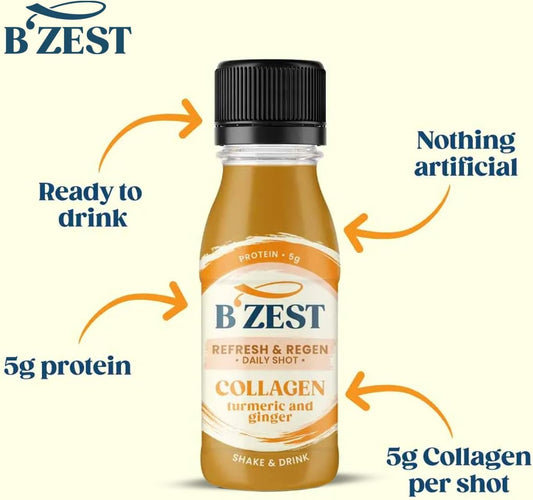 Bumblezest Refresh & Regen: Ginger, Turmeric & Collagen Daily Health Shot, Refreshing Shot With A Zesty Kick, 5G Protein (12 X 60Ml)
