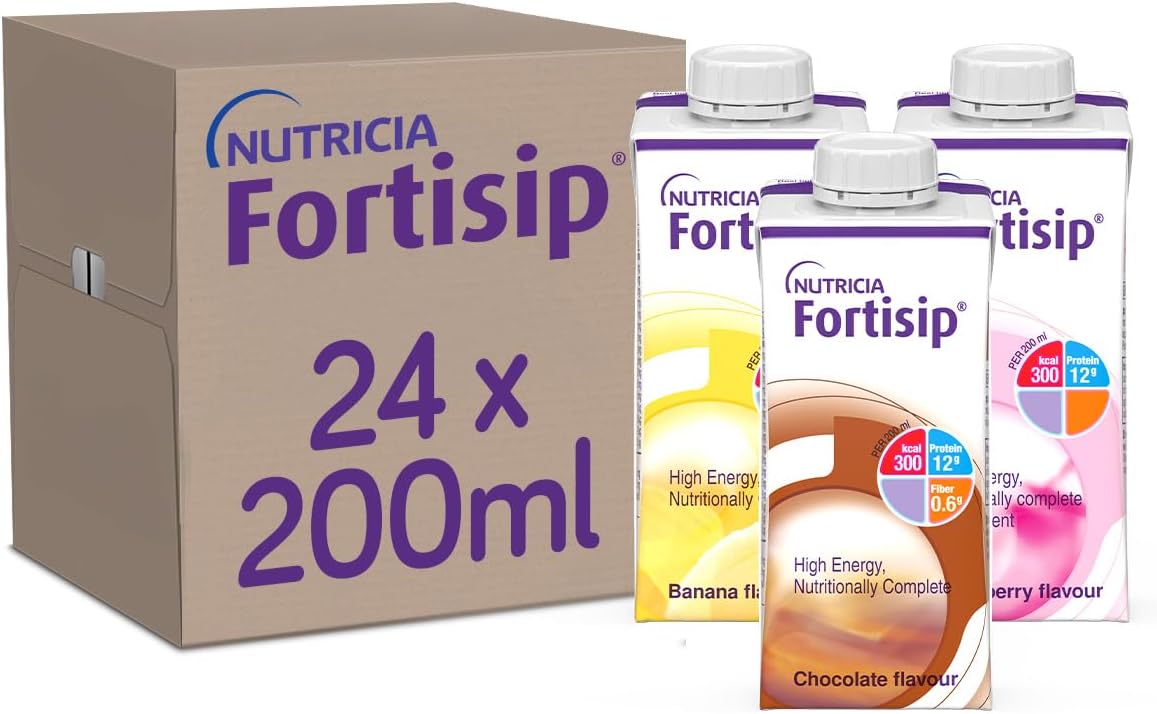 Fortisip Bottle Mixed Flavour Case 200Ml, Pack Of 24 (Strawberry, Vanilla, Chocolate, Banana And Unflavored)