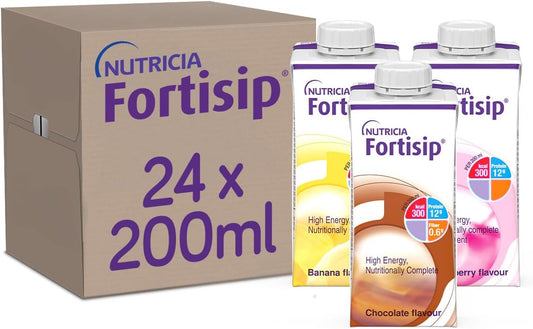 Fortisip Bottle Mixed Flavour Case 200Ml, Pack Of 24 (Strawberry, Vanilla, Chocolate, Banana And Unflavored)