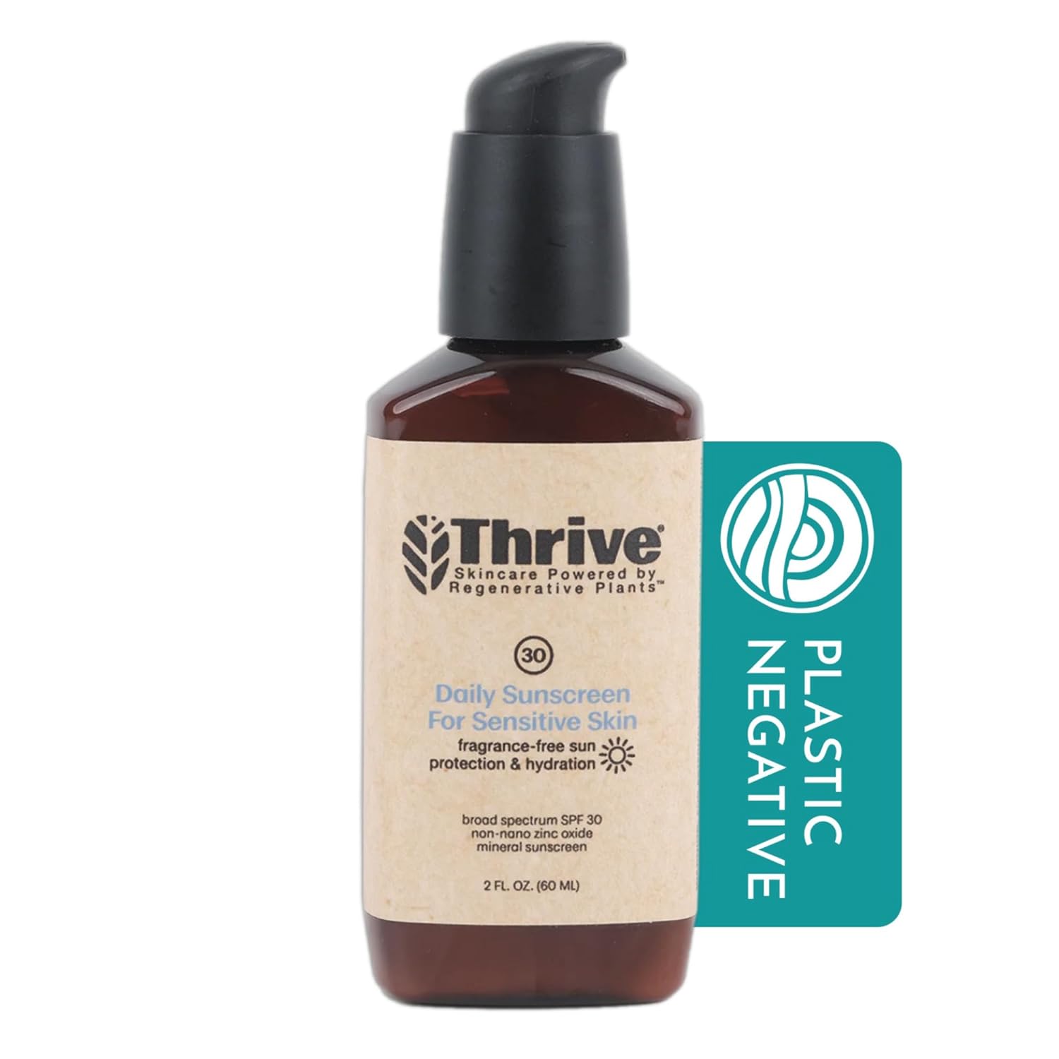 Thrive Natural Care Mineral Face Sunscreen for Sensitive Skin SPF 30, 2 Ounces - Moisturizing Unscented Sunscreen for Face - Broad Spectrum with Clear Zinc Oxide - Vegan