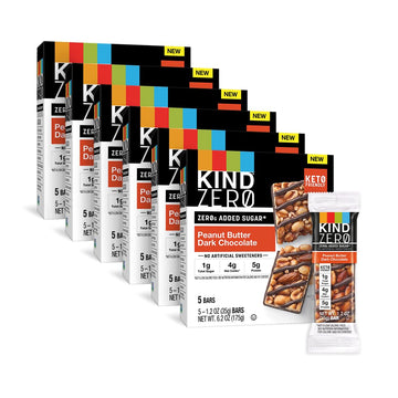 Kind Zero Added Sugar Bars, Keto Friendly Snacks, Peanut Butter Dark Chocolate, 6.2Oz Box (30 Bars)