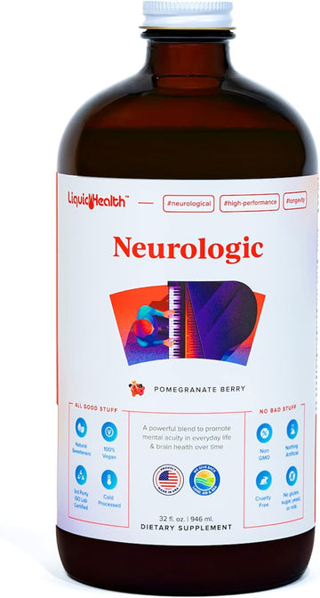 Liquidhealth 32 Oz Liquid Neurologic Focus Supplement, Nootropic For Cognitive Function, Brain Supplement For Memory & Focus, Brain Booster, Ginkgo Biloba, Choline, L-Theanine & Phosphatidylserine