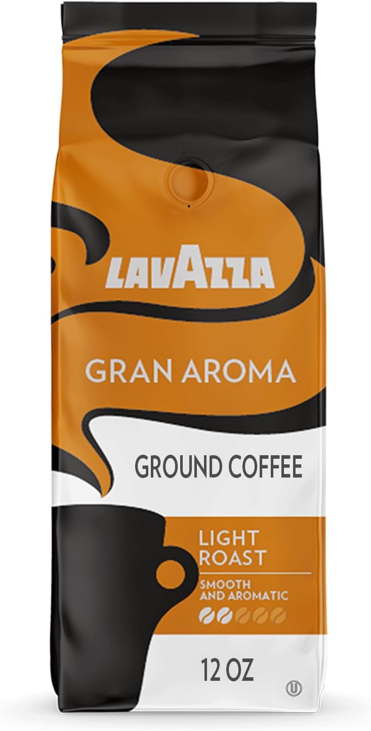 Lavazza Gran Aroma Ground Coffee Blend, Light Roast, 12-Ounce Bags (Pack of 6), Value Pack, Rich Flavor with Notes of Dried Fruit - Packaging May Vary