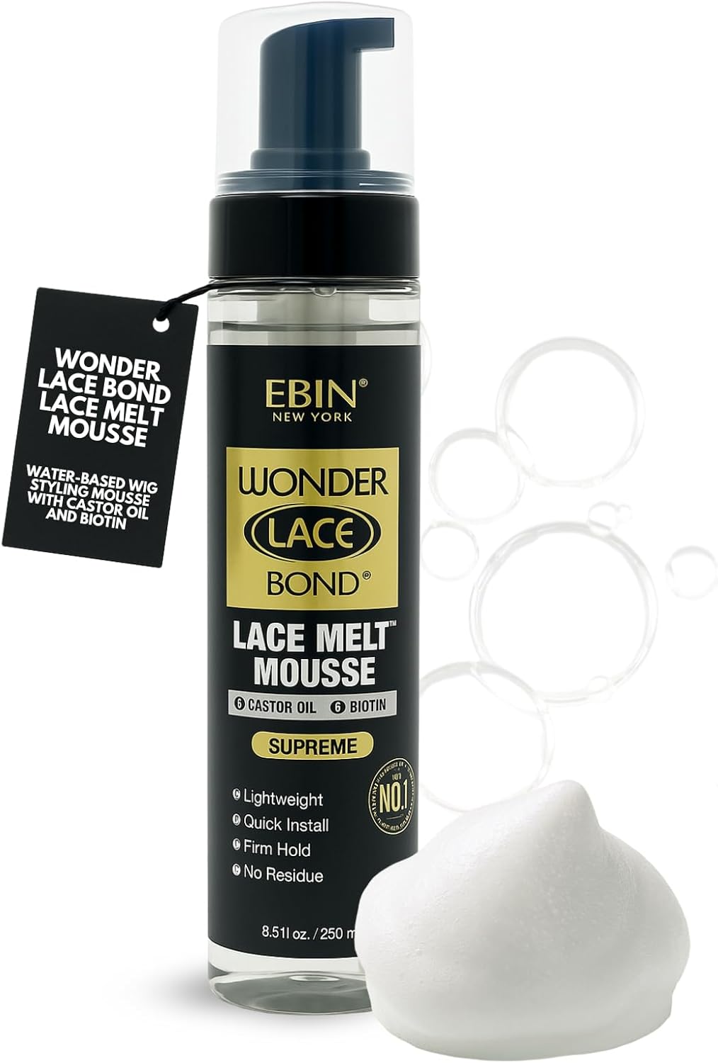 Wonder Lace Bond Lace Melt Mousse 250Ml - Extreme Firm Hold (Supreme) | Biotin + Castor Oil | No Residue, Long Lasting Formula With Protecting Edges, Gives Undetectable And Natural Look