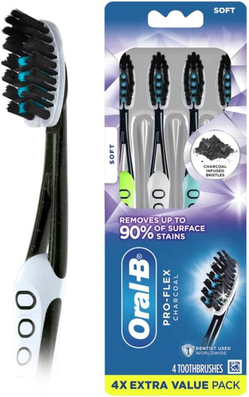 Oral-B Pro-Flex Charcoal Manual Toothbrush, Soft, 4 Count