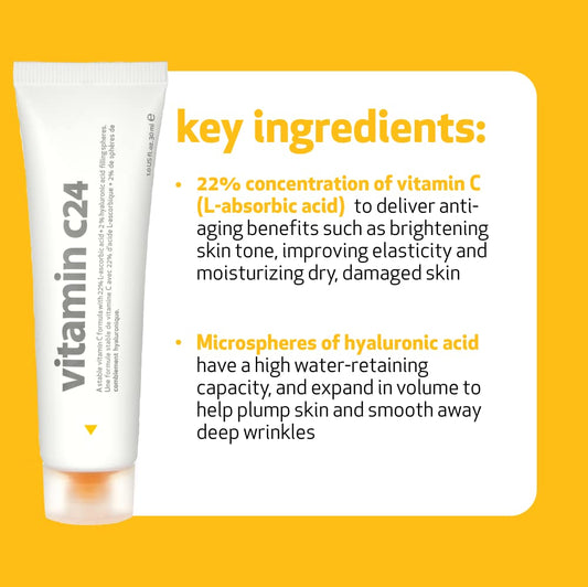 Indeed Labs C24 Vitamin Cream Combined Serum & Moisturizer With Ascorbic And Hyaluronic Acid To Repair And Restore Skin, 30 Ml