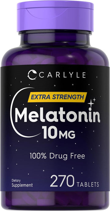 Melatonin 10mg | 270 Tablets | Drug Free Aid for Adults | Vegetarian, Non-GMO, Gluten Free Supplement | by Carlyle