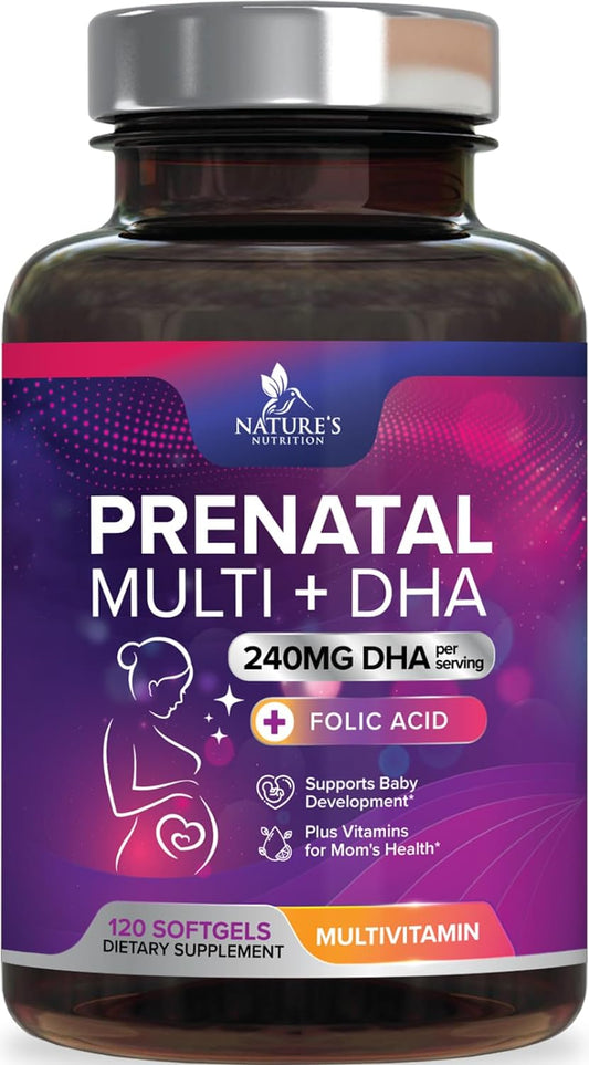 Women's Prenatal Multivitamin with Folic Acid + DHA, Prenatal Vitamin Supplement for Fetal Support w/Folate, Omega 3, Vitamins D3, B6, B12 & Iron, Pregnancy Prenatal DHA, Non-GMO - 60 Softgels