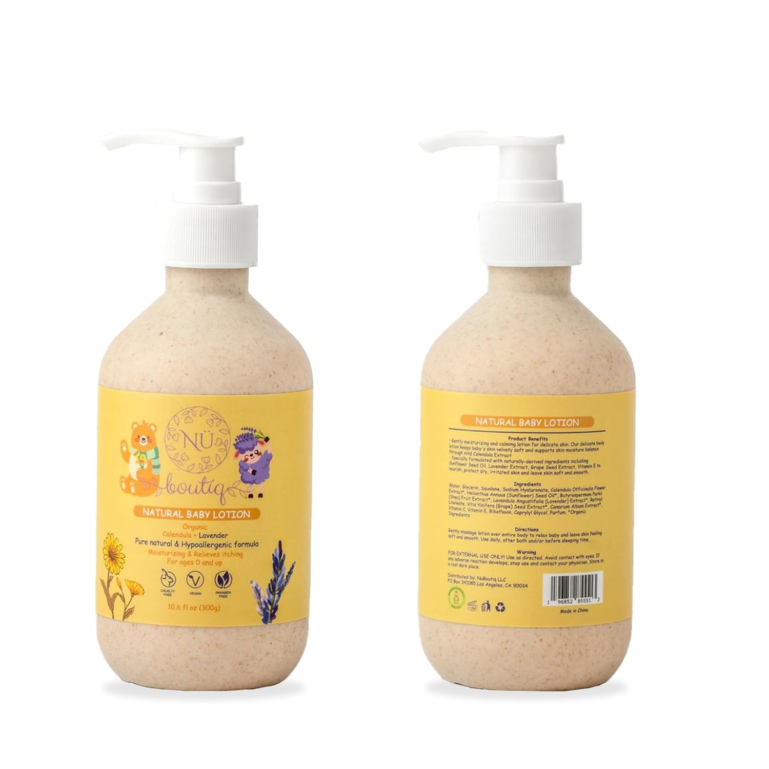 Organic Vegan Baby Lotion, Moisturizing and calming kids body lotion with Calendula & Lavender, newborns All Skin Types, New Biodegradable bottle(300g), 10.60 Fl Oz (Pack of 1)