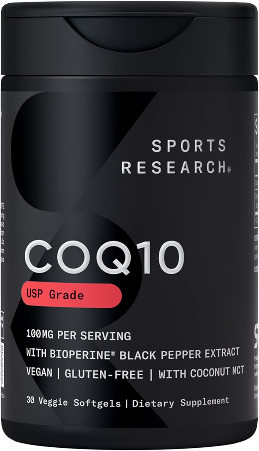 Sports Research Vegan CoQ10 100mg with Coconut Oil - Vegan Certified, Non-GMO Verified, Gluten-Free - 30 Count Softgels