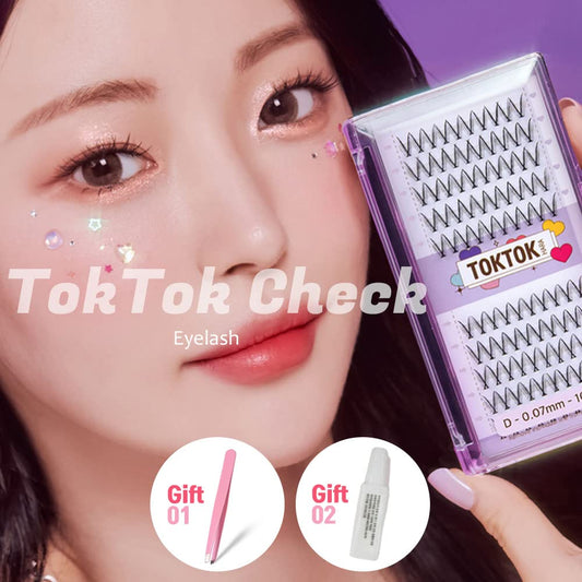 Set Coringco Check Type False Eyelashes Extension Kit +Glue+Tweezer Beginner Self Adhesive Individual Partial Korean Makeup (Check 10Mm)