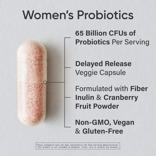 Sports Research Women'S Probiotics With Prebiotics, 65 Billion Cfu - Vegan Capsules For Gut Health & Digestive Support, Probiotics For Women With Cranberry - Non-Gmo Verified & Gluten Free - 30 Count