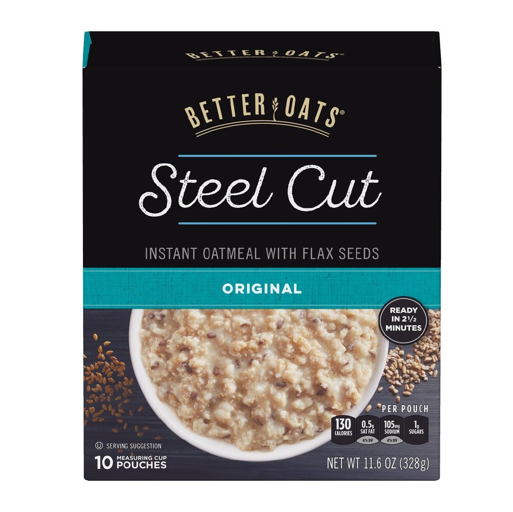 Post Better Oats Steel Cut Instant Oatmeal, whole grain, with Flax Seeds, Original flavor, 11.6 Ounce