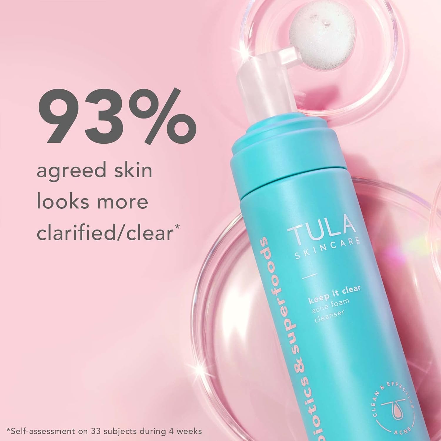 TULA Skin Care Keep It Clear - Acne Foam Cleanser, Contains Salicylic & Azelaic Acid & Probiotics, Clears & Soothes Acne, Brightens Past Blemish Marks, 6.3 fl oz. : Beauty & Personal Care