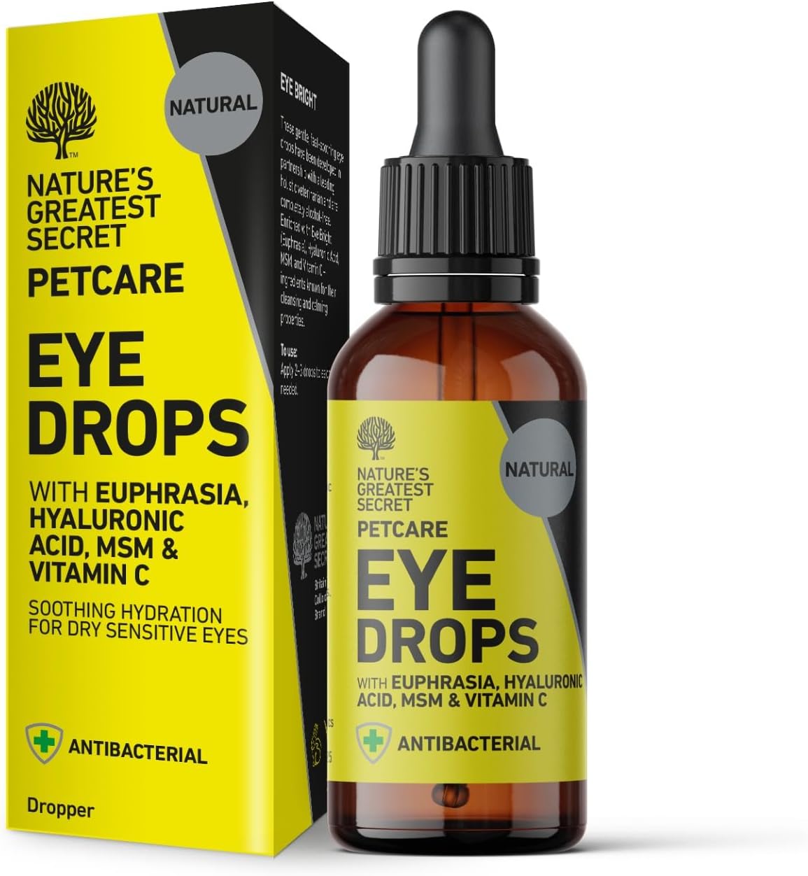 Natures Greatest Secret Antibacterial Eye Drops For Pets, Soothes, Protects & Hydrates With Colloidal Silver, Euphrasia, Hyaluronic Acid, Msm & Vitamin C | 30Ml - All Natural
