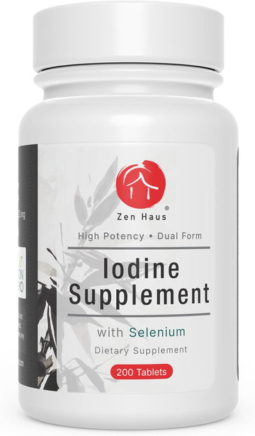 Zen Haus Iodine Supplement 12.5 Mg With Selenium (As Selenomethionine) And More - 200 Tablets - Thyroid Plus Immune Support - High Potency Iodine Tablets - Compare To Lugol'S Iodine Pills