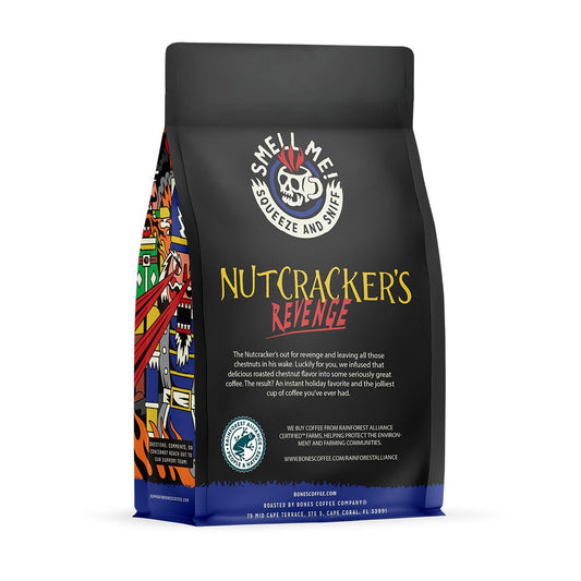 Bones Coffee Company Nutcracker'S Revenge Flavored Coffee Beans, Medium Roast Ground Coffee Low Acid, Roasted Chestnut Flavor (12 Oz)