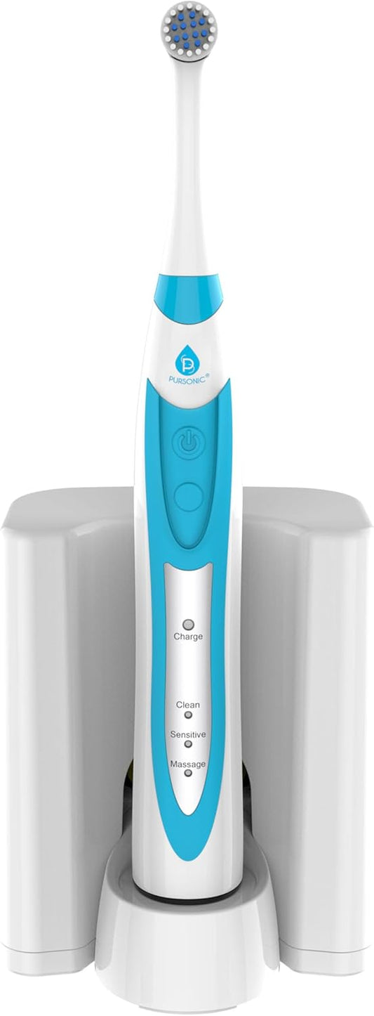 Pursonic S330 Deluxe Electric Toothbrush - Ultra Whitening Oscillating Rechargeable Battery Toothbrush For Adults With Dock Charger & 12 Brush Heads (Value Pack) (White)