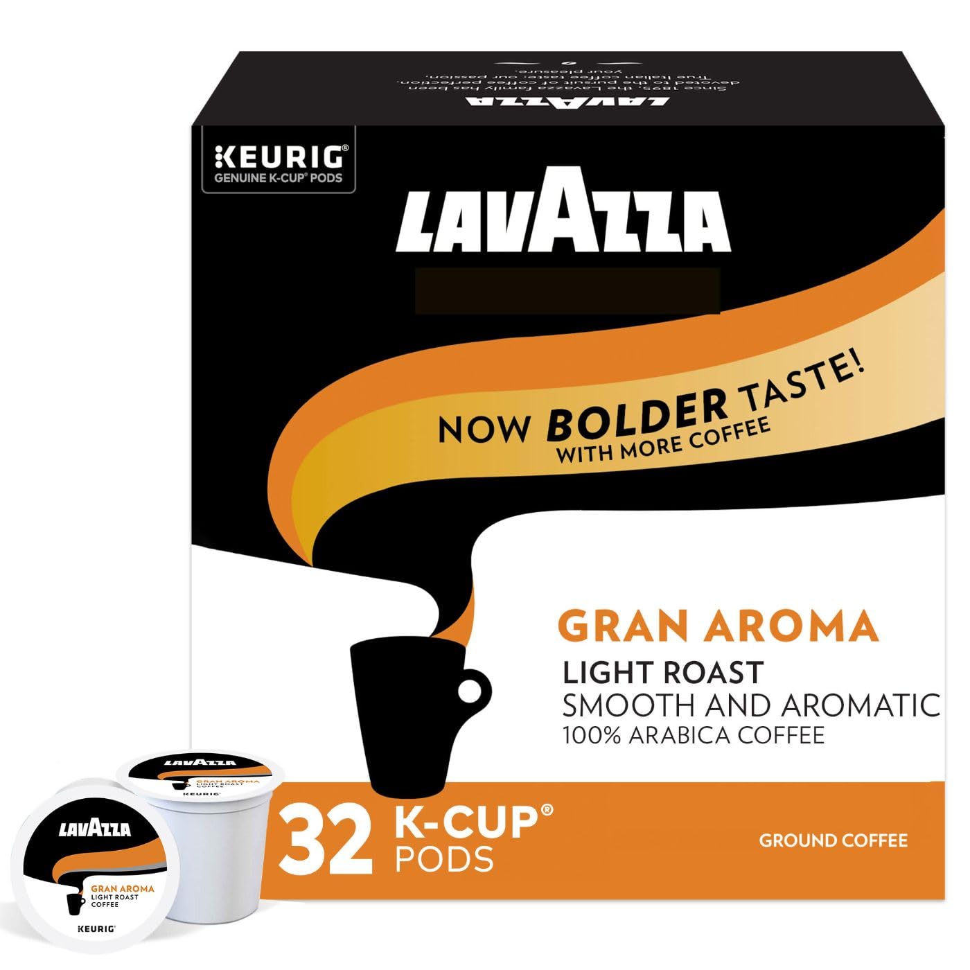 Lavazza Gran Aroma Single-Serve Coffee K-Cup® Pods For Keurig® Brewer, 32 Count (Pack Of 4) Balanced Light Roast With Floral Aroma And Notes Of Citrus, 100% Arabica