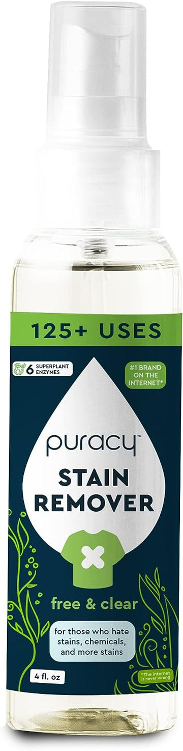 Puracy Stain Remover - Cleaning Spray, Clothes Stain Remover for Clothes, Laundry Stain Remover Spray for Clothes, Travel Stain Remover, Oil Stain Remover - Natural Spot Cleaner - Free&Clear 4oz