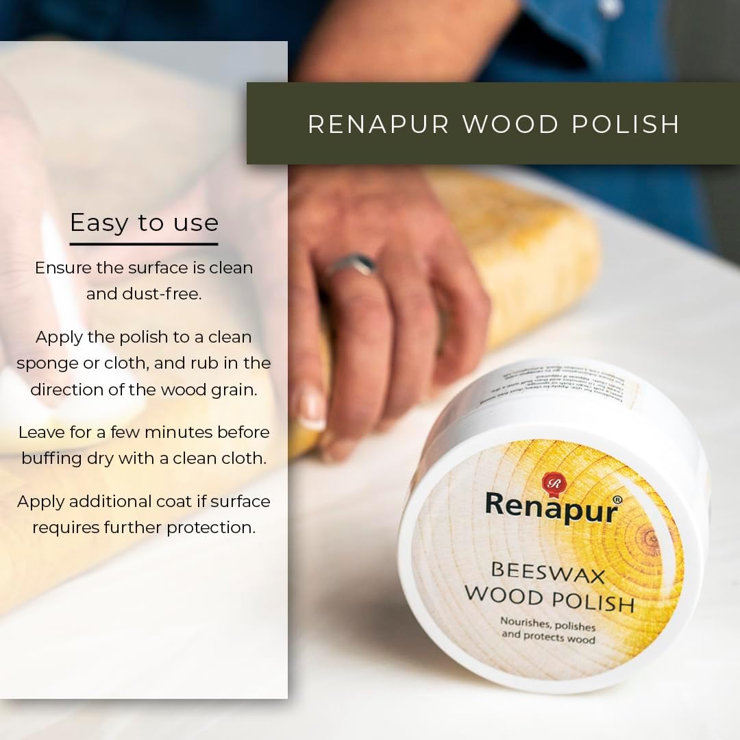 Renapur Beeswax Wood Polish 6.7 fl oz - Nourishes, Polishes and Protects Wood - Wood Furniture Polish to Protect & Enhance All Wooden Surfaces : Health & Household