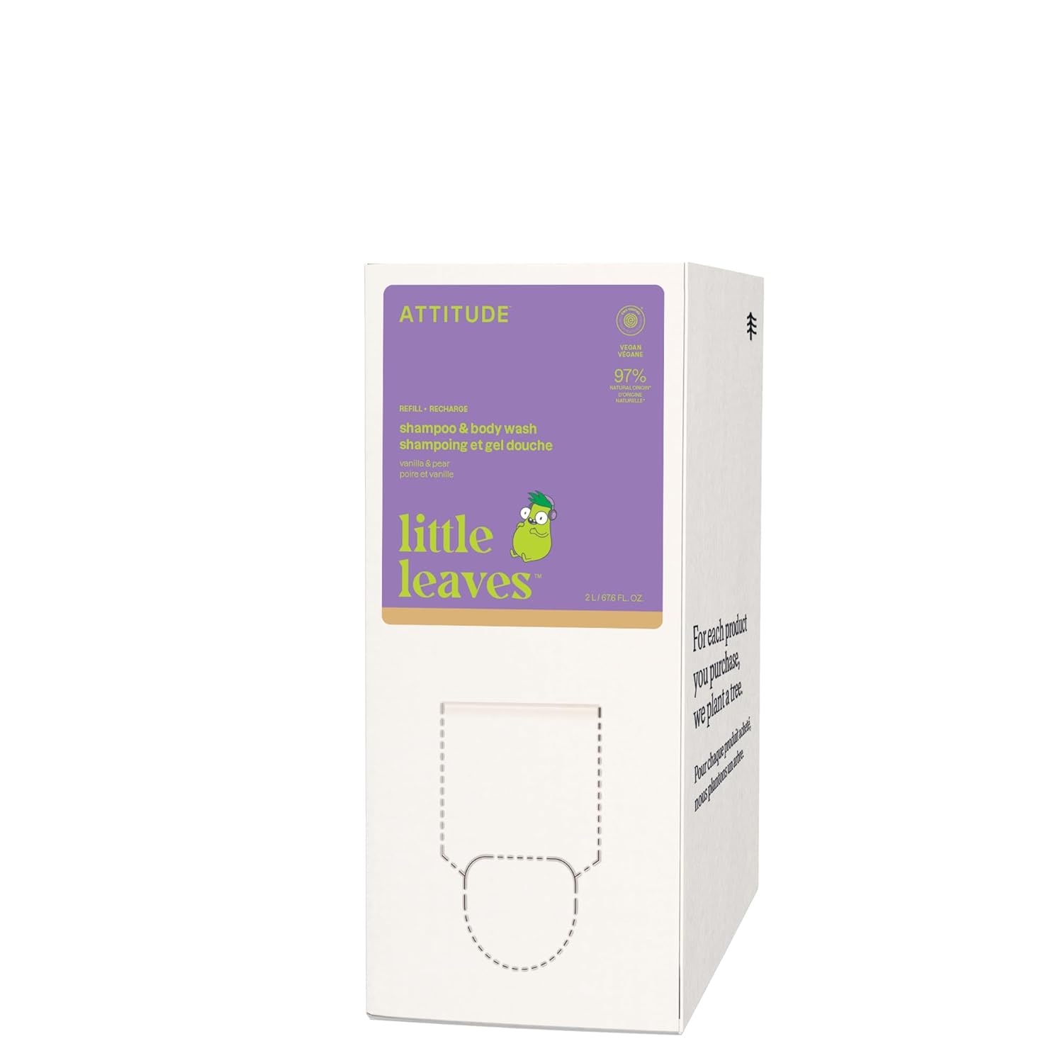 Attitude Shampoo And Body Wash For Kids, Ewg Verified Hair And Body Cleanser, Dermatologically Tested Soap, Plant And Mineral Based Bath Products, Vegan, Refillable Bottle, Vanilla And Pear, 16 Fl Oz