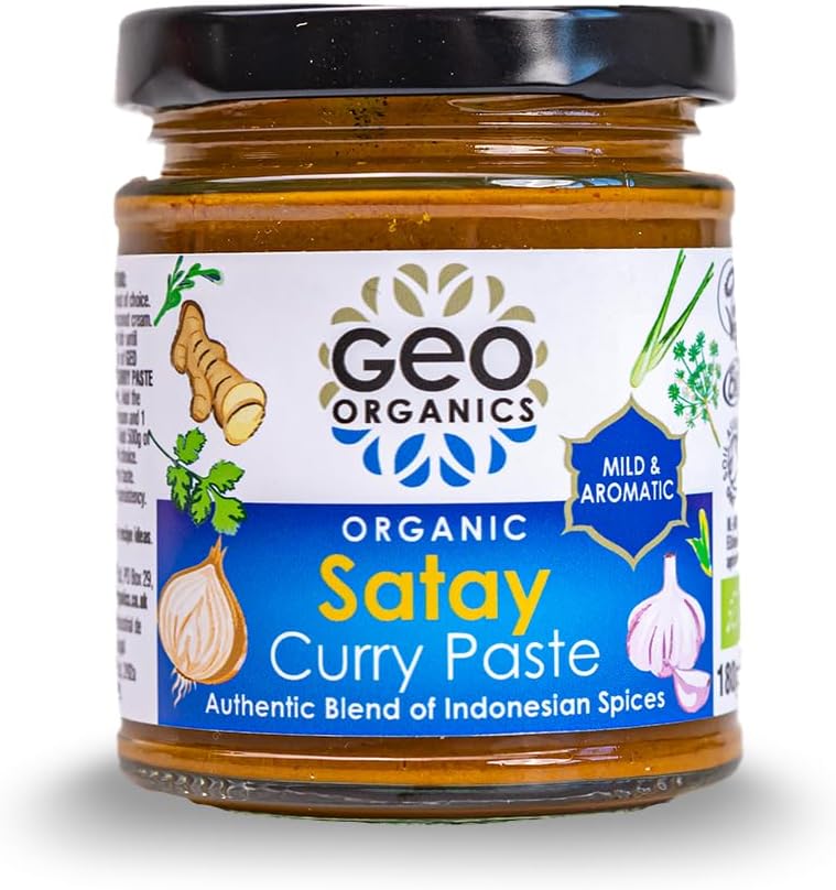 Geo Organics Satay Curry Paste 180G (Pack of 1) Serves 4 | Organic Indonesian Paste | Vegan & Authentic Indonesian Flavor | Medium Spice | No Artificial Additives | Ready-To-Use Paste : Amazon.co.uk: Grocery