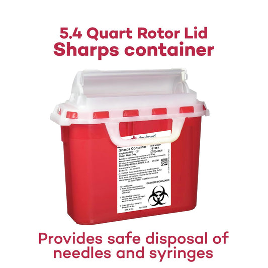 Dealmed Sharps Container, 5.4 Quart Rotor Lid, Made In The Usa, Red (Pack Of 1)