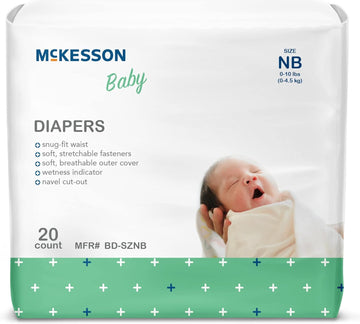 McKesson Baby Diapers for Newborns - Disposable, Breathable, Navel Cut-Out - 0 to 10 lbs, 20 Count, 6 Packs, 120 Total