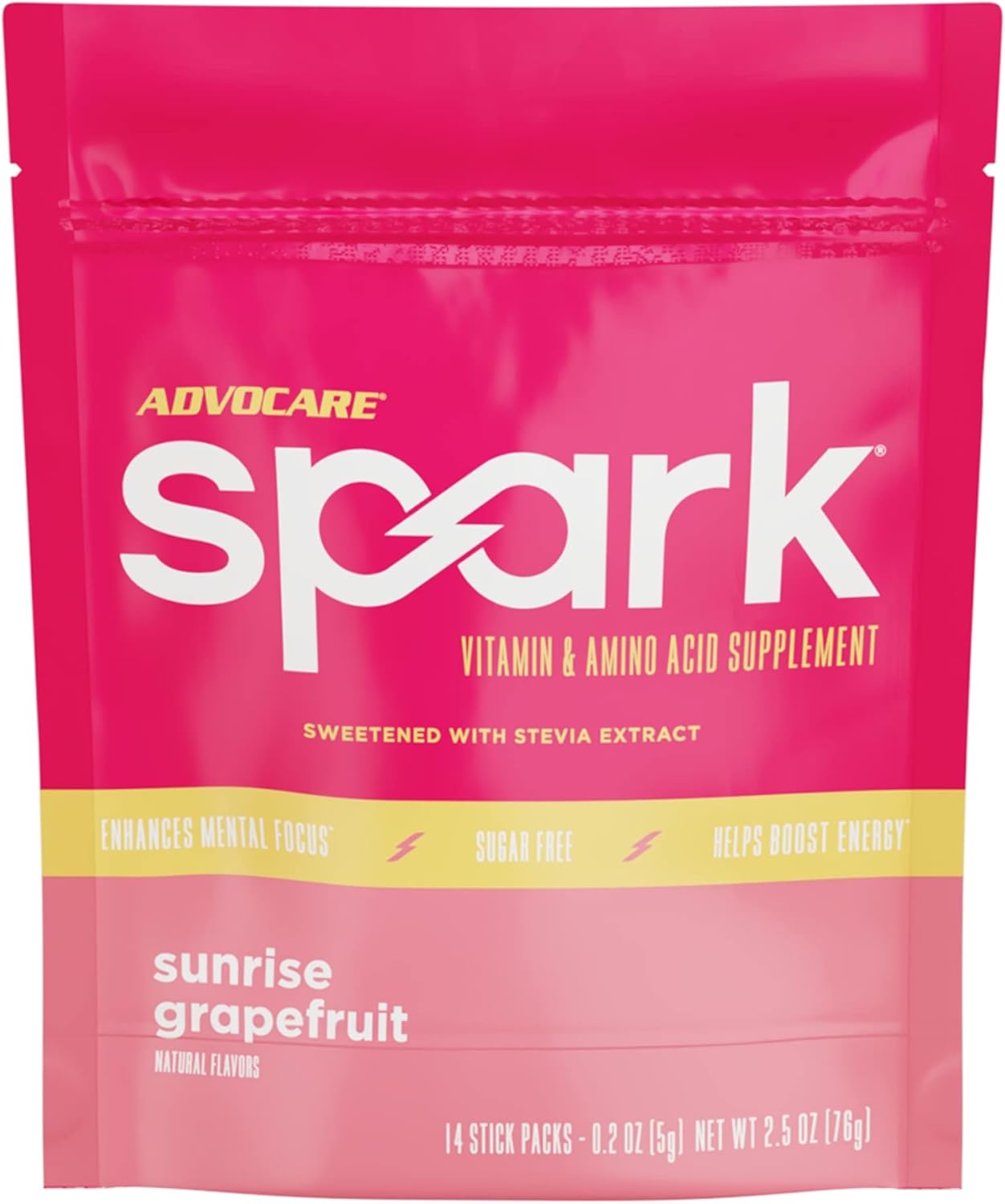 Advocare Spark Vitamin & Amino Acid Supplement - Focus And Energy Drink Mix With Stevia - Sunrise Grapefruit- 14 Pack