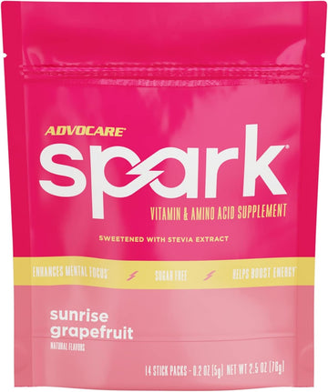 Advocare Spark Vitamin & Amino Acid Supplement - Focus And Energy Drink Mix With Stevia - Sunrise Grapefruit- 14 Pack